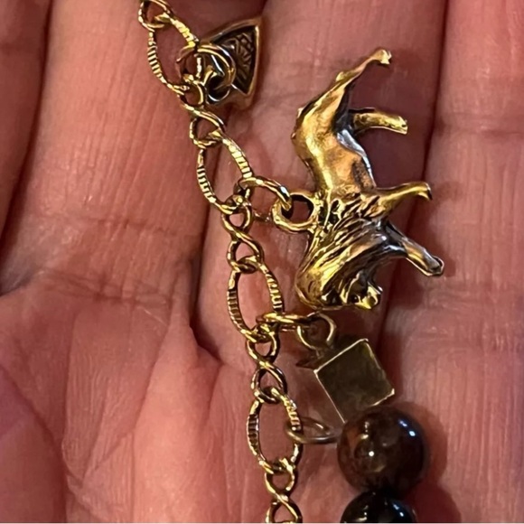 African Safari Charm Necklace with Genuine Stones Elephant Zebra Tiger - Picture 9 of 12